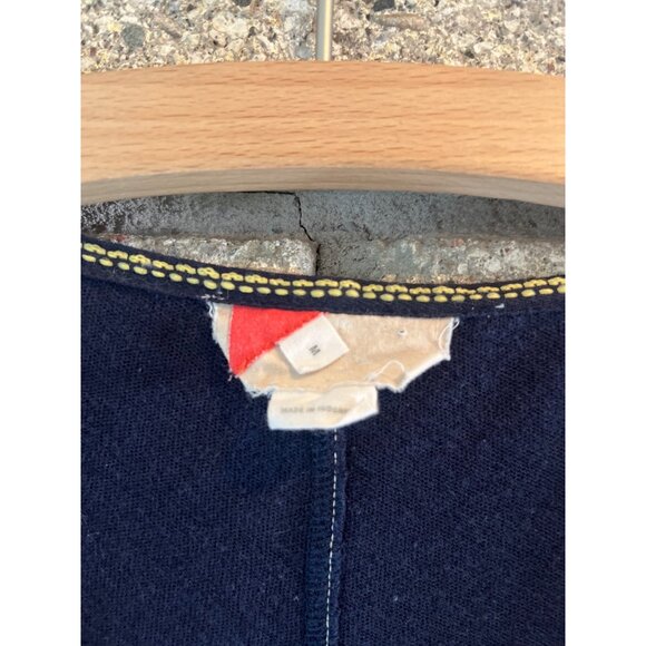 Navy Blue Long Sleeve Top With Lace-Up Neckline Yellow Stitching & Blue Patterne - Picture 6 of 8